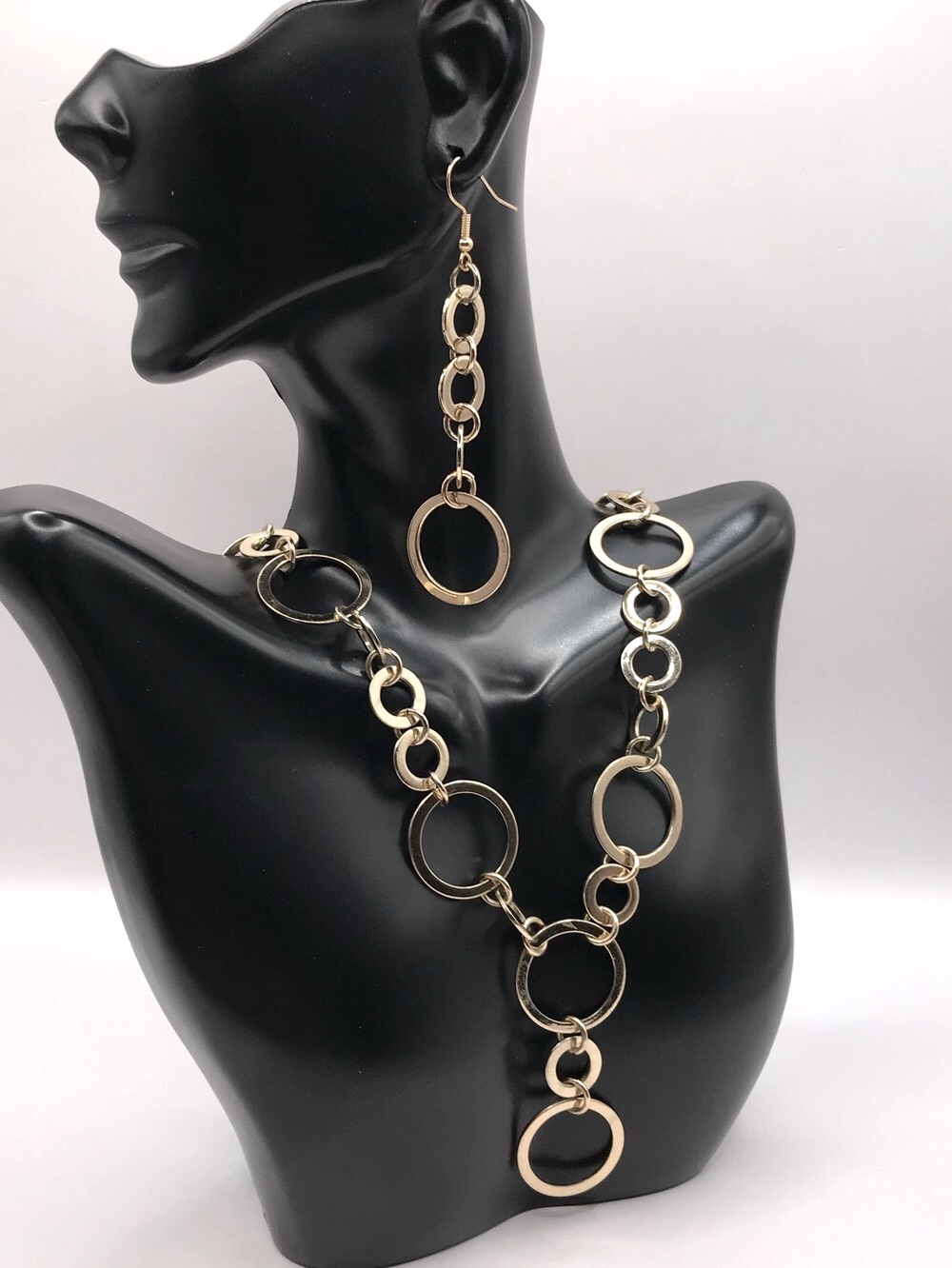 Gold-Tone Open Circle Link Necklace with Matching Drop Earrings
